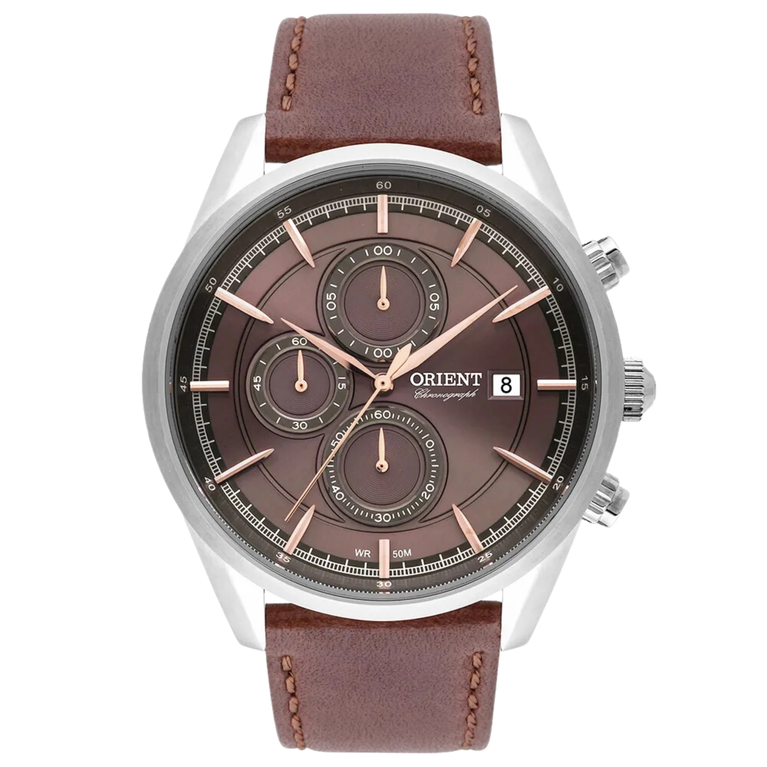 Relógio Orient Masculino Cronógrafo Couro Marrom - MBSCC053 N1NX